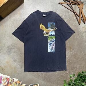 Vintage 90s Single Stitch Bald Eagle Fish Nature Tee Mens XL Faded Black Shirt